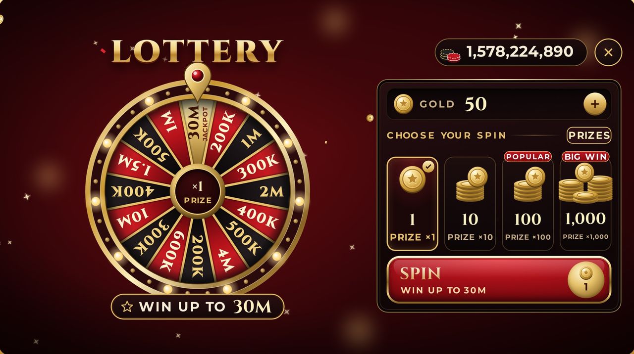 Lottery wheel with gold-coin spins
